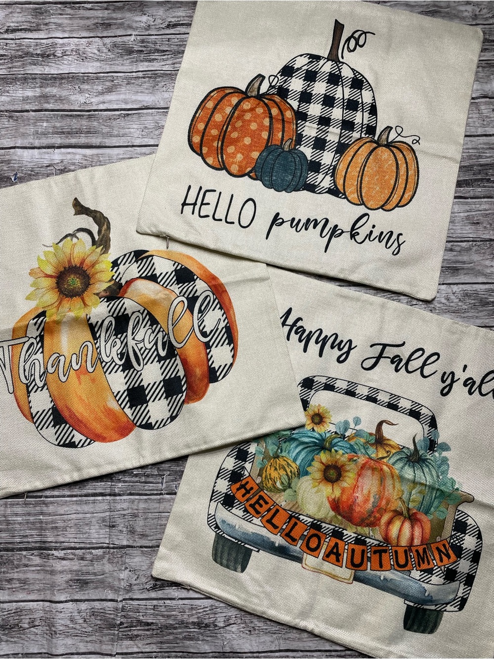 Set of 3 Halloween Fall Autumn Harvest Themed Pillow Cases 18” New never used
